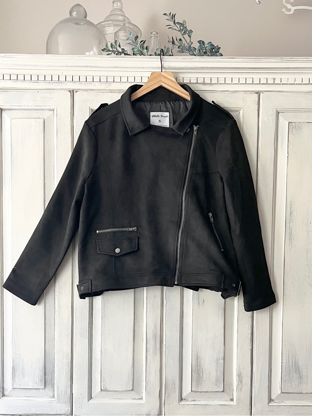 🟠NWT WHITE BIRCH Faux Suede Moto Jacket in Black SMALL